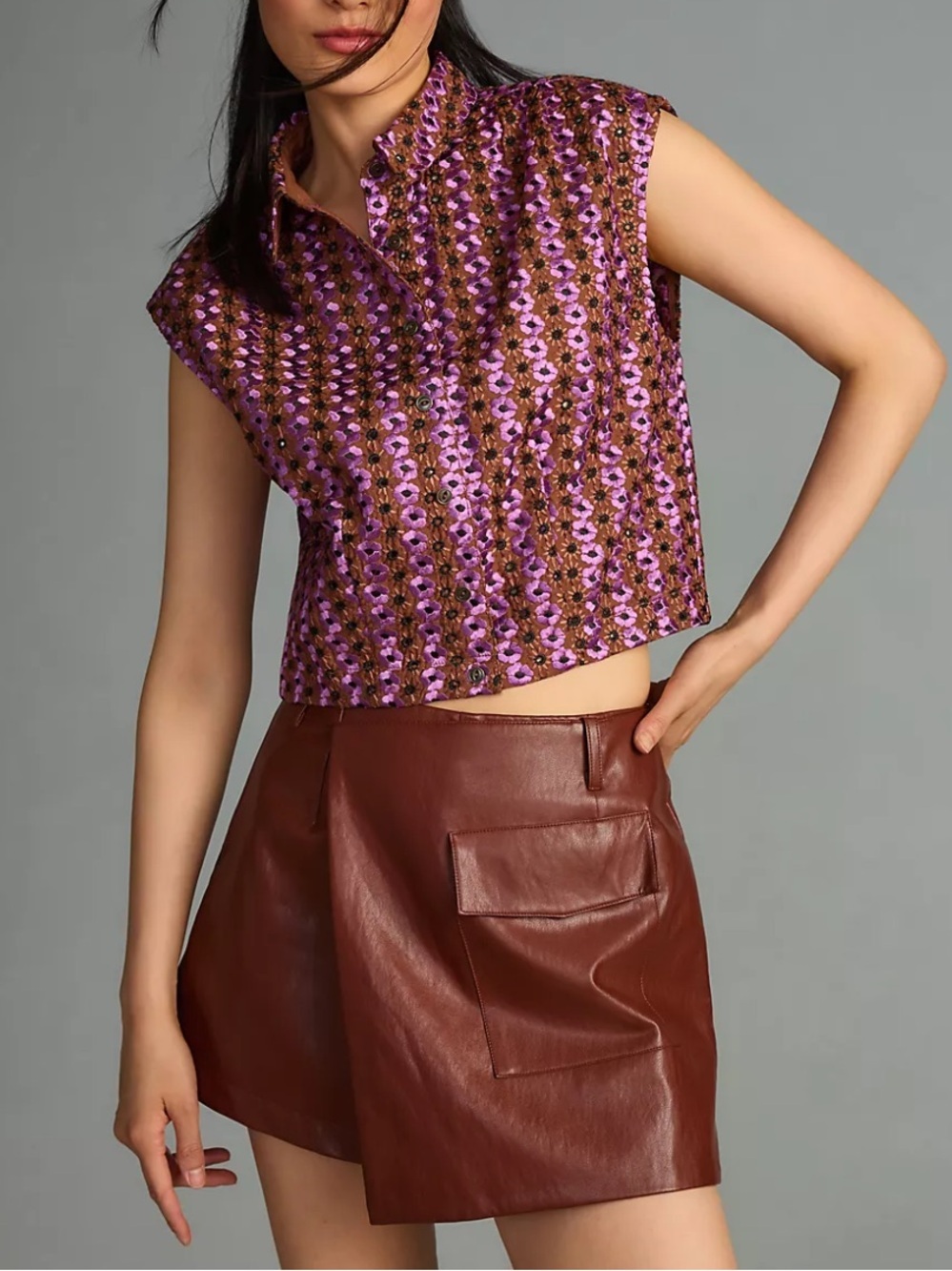 Maeve by Anthropologie Cap-Sleeve Crop Buttondown Shirt